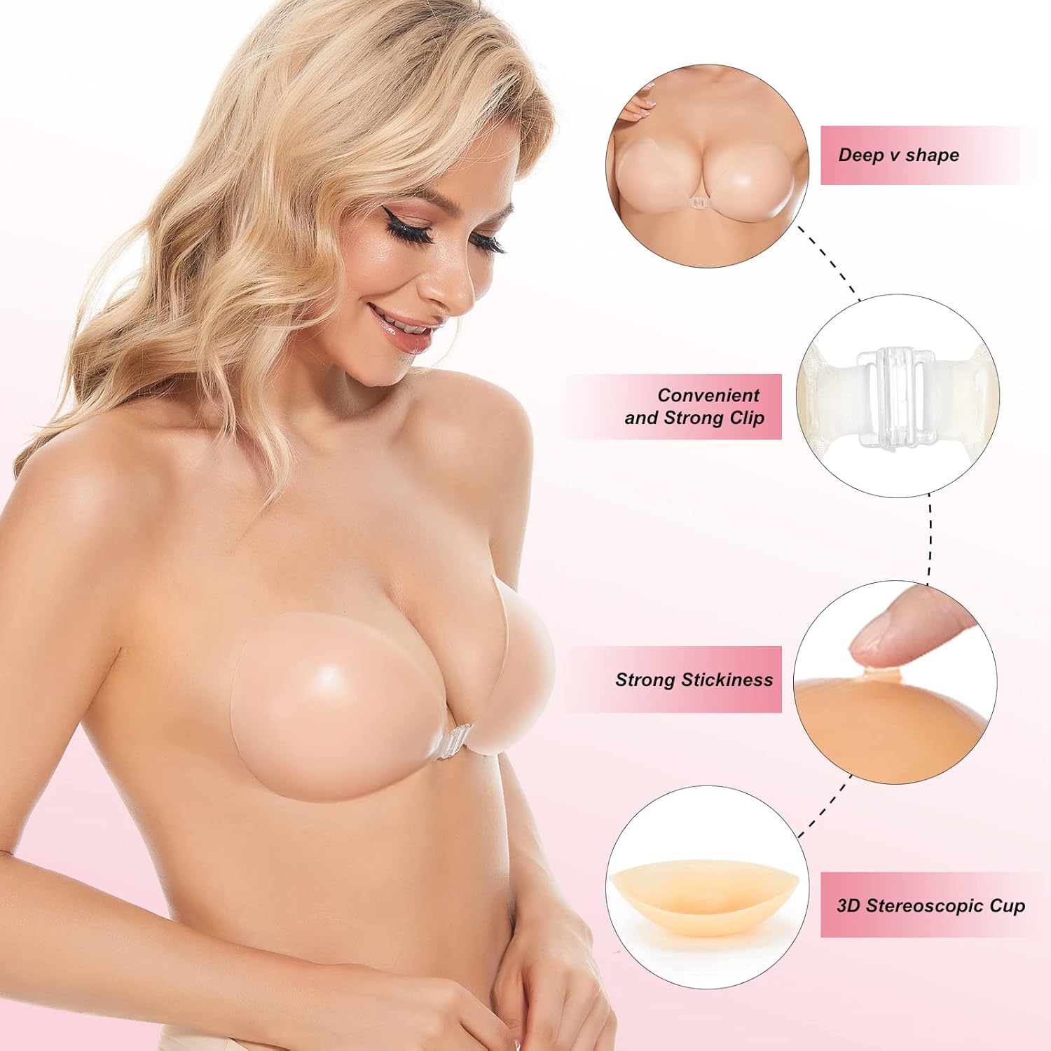 Push Up Bra Silicone - Самоклеящийся бюстгальтер-невидимка с эффектом пуш-ап, силиконовый